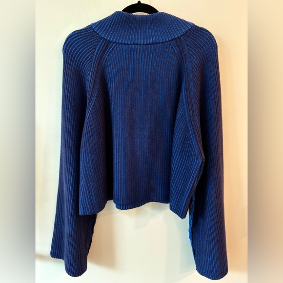 Free People Greta Half Zip Sweater First Place Blue Black Combo | Size Large - Picture 2 of 6